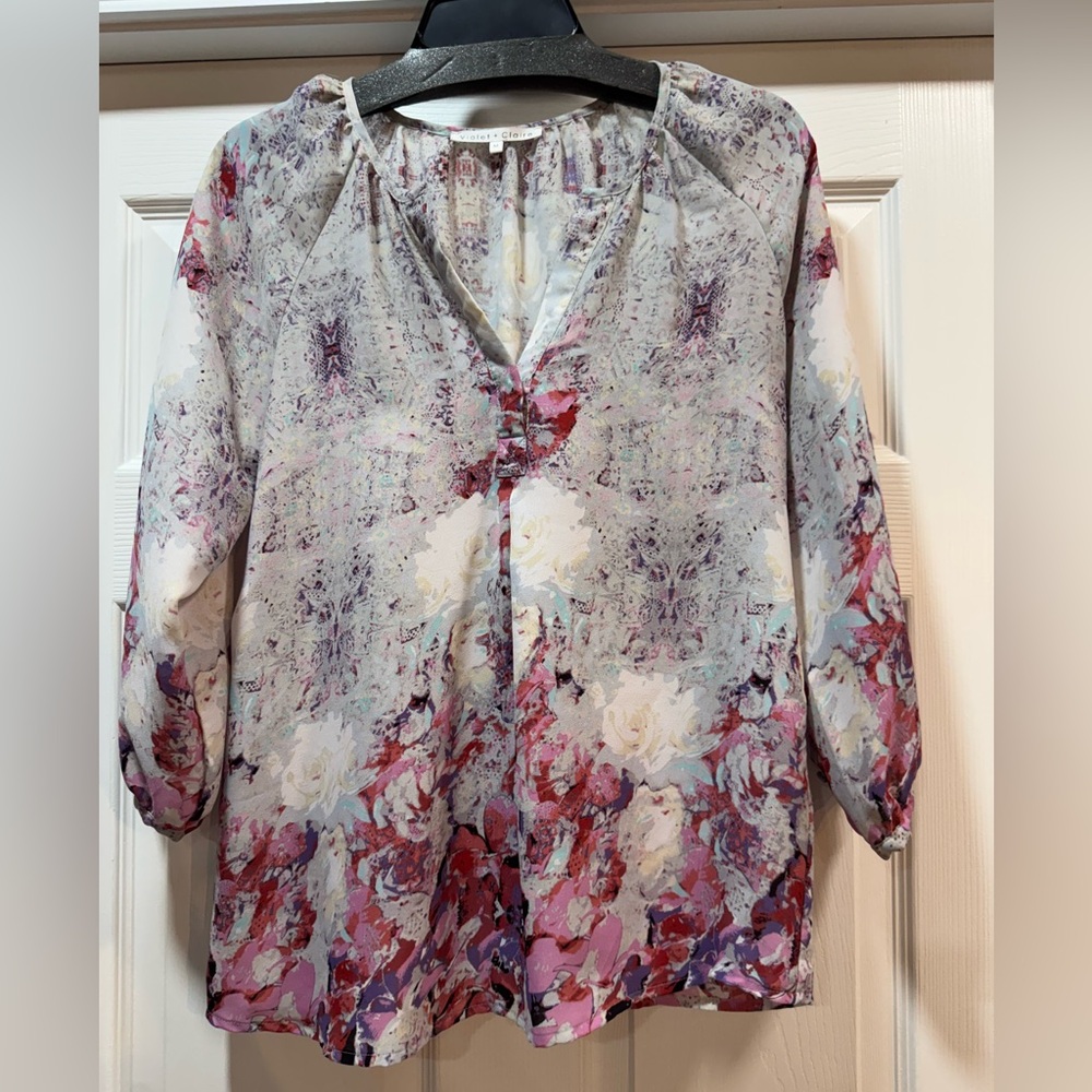 Violet & Claire Relaxed Tie Front Cream and White Blouse